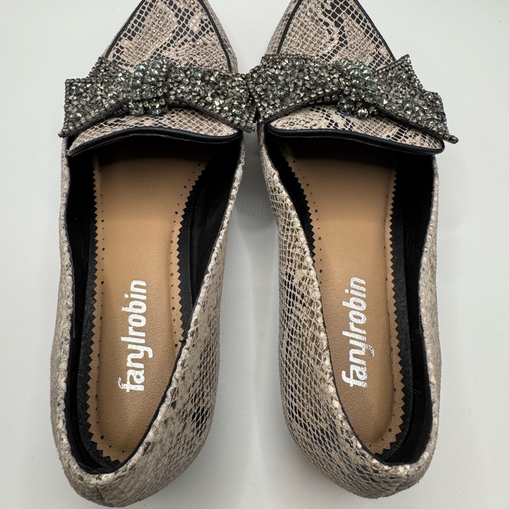 Farylrobin Elton Bow Snakeskin Flats 8 - Picture 3 of 12